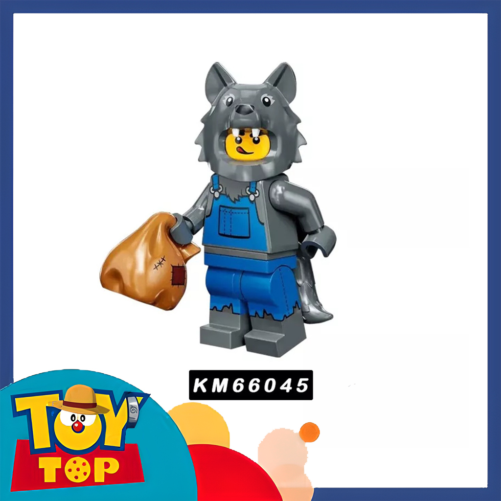 Đồ chơi lắp ráp mini trong series 23 trang phục mascot rồng xanh sói gà người tuyết xếp hình KM66045 KM66050