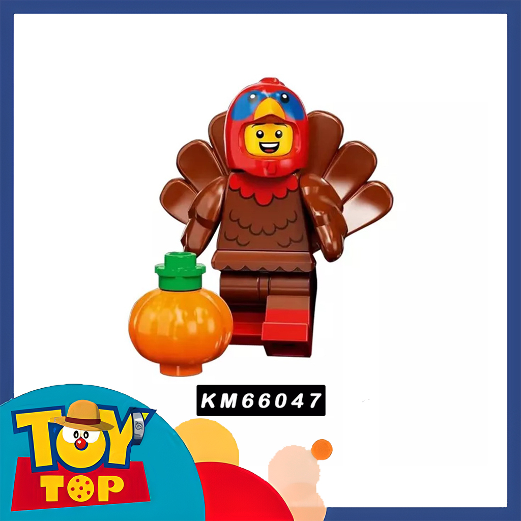 Đồ chơi lắp ráp mini trong series 23 trang phục mascot rồng xanh sói gà người tuyết xếp hình KM66045 KM66050