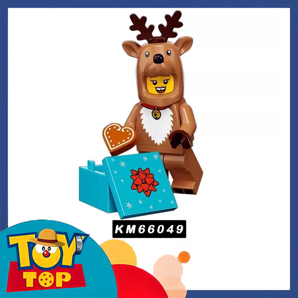 Đồ chơi lắp ráp mini trong series 23 trang phục mascot rồng xanh sói gà người tuyết xếp hình KM66045 KM66050