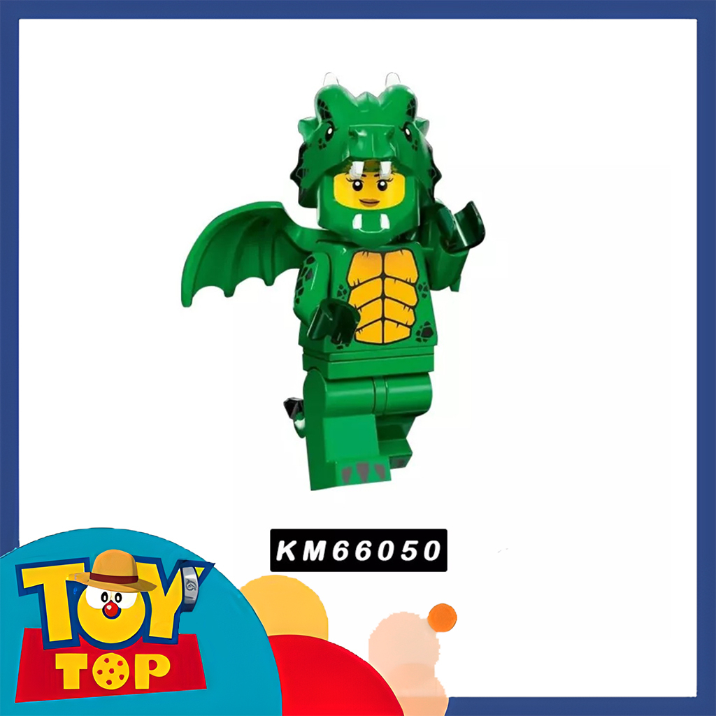 Đồ chơi lắp ráp mini trong series 23 trang phục mascot rồng xanh sói gà người tuyết xếp hình KM66045 KM66050