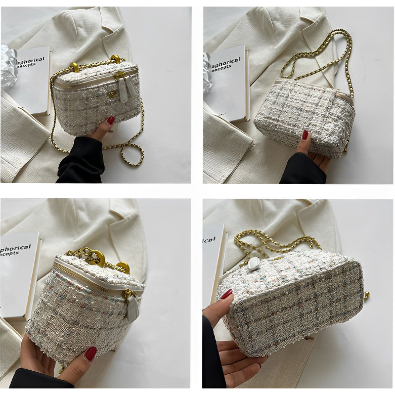 Túi Xách Mini Bằng Len Phối Dây Xích Thời Trang Thu Đông Dành Cho Nữ Túi nhỏ đeo chéo sang trọng túi Xách Nữ mini Đẹp