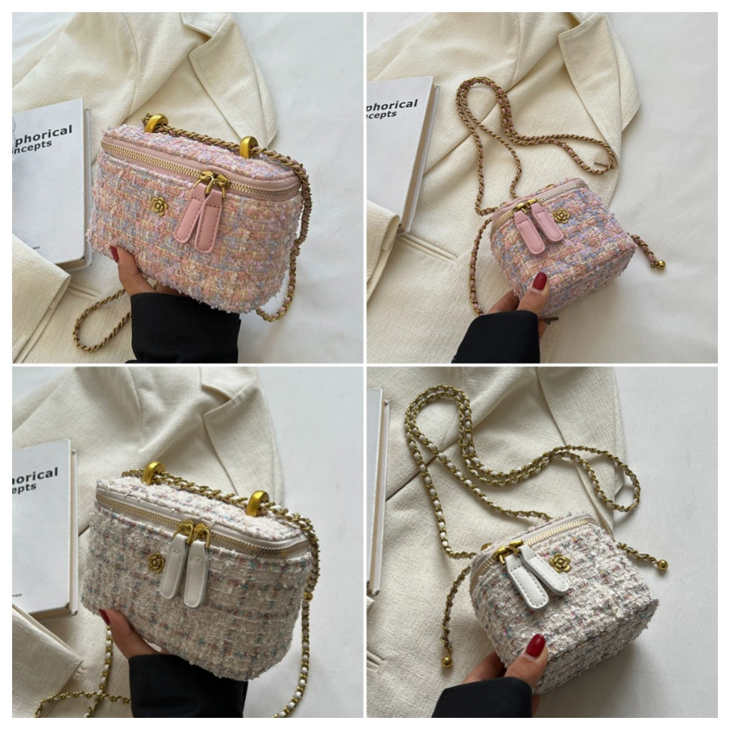 Túi Xách Mini Bằng Len Phối Dây Xích Thời Trang Thu Đông Dành Cho Nữ Túi nhỏ đeo chéo sang trọng túi Xách Nữ mini Đẹp