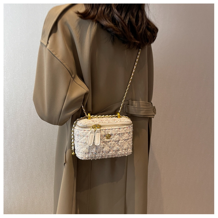 Túi Xách Mini Bằng Len Phối Dây Xích Thời Trang Thu Đông Dành Cho Nữ Túi nhỏ đeo chéo sang trọng túi Xách Nữ mini Đẹp