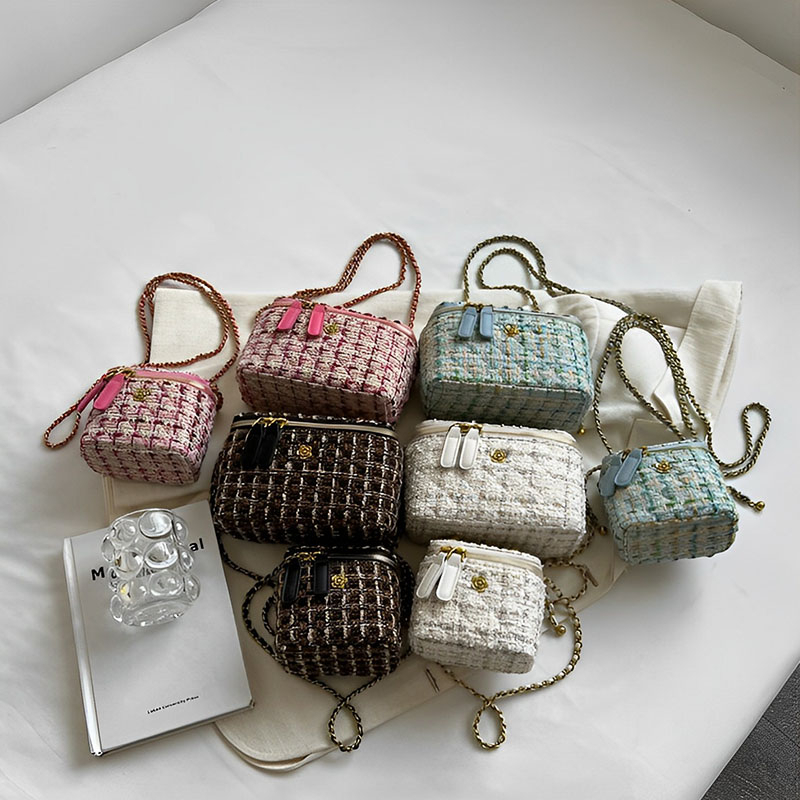 Túi Xách Mini Bằng Len Phối Dây Xích Thời Trang Thu Đông Dành Cho Nữ Túi nhỏ đeo chéo sang trọng túi Xách Nữ mini Đẹp