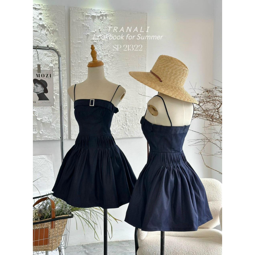 Đầm Xoè Hai Dây Jean Chiết Eo Kèm Ảnh Thật CC007