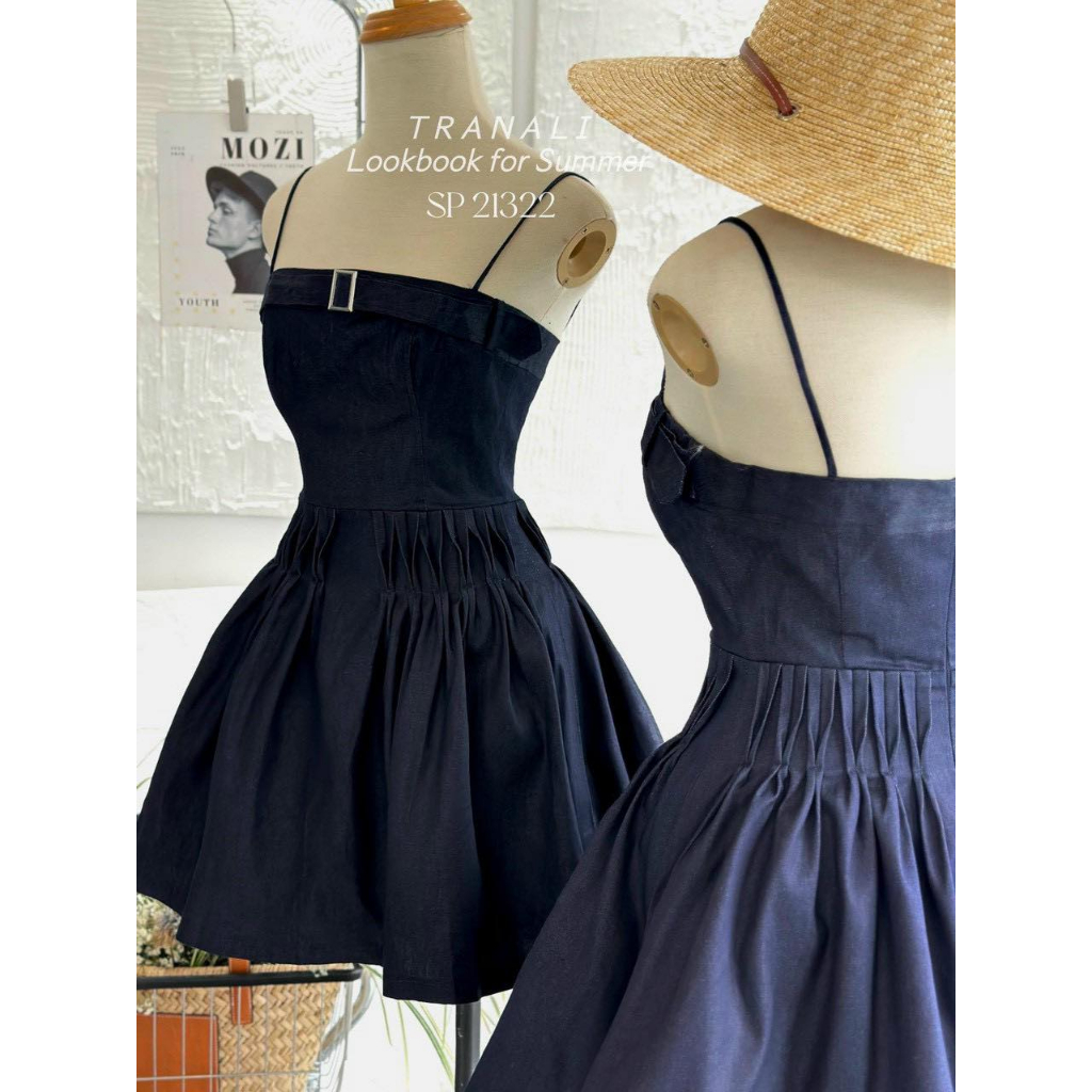 Đầm Xoè Hai Dây Jean Chiết Eo Kèm Ảnh Thật CC007