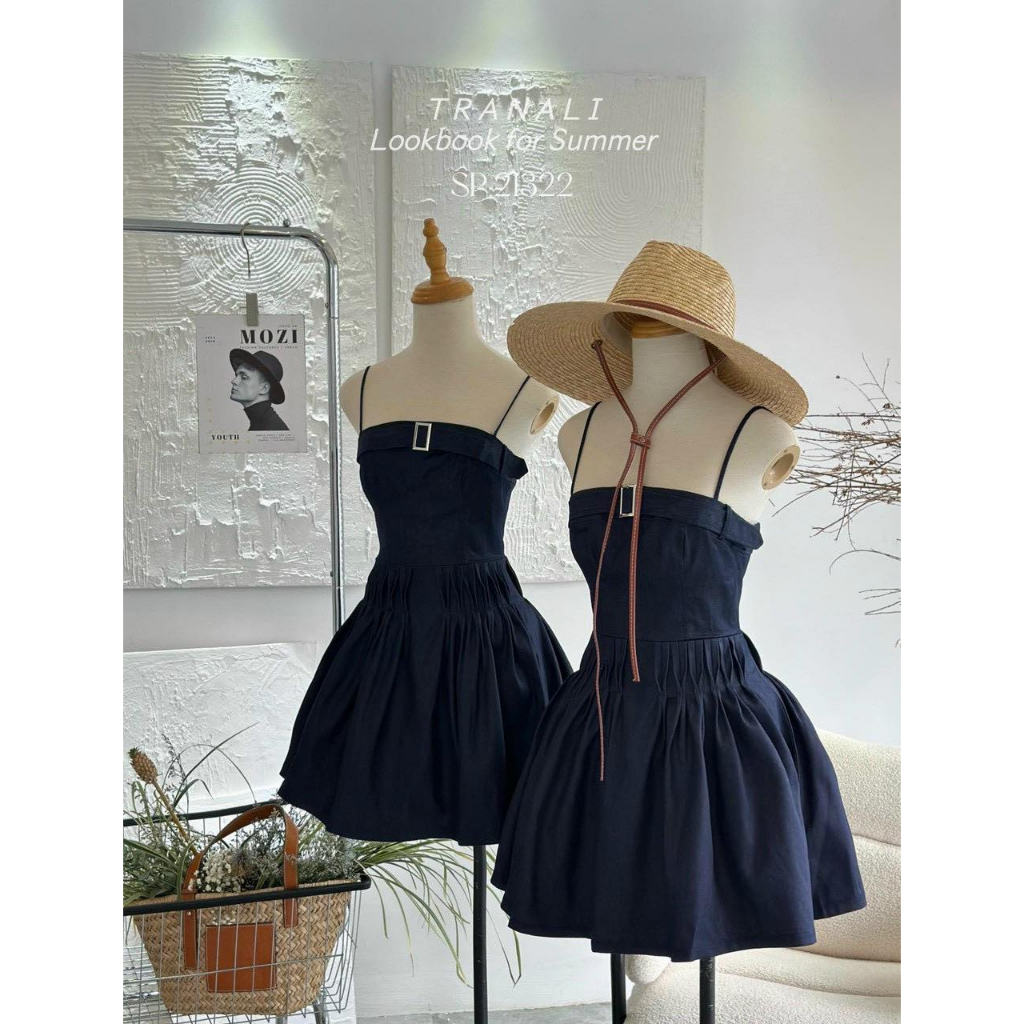 Đầm Xoè Hai Dây Jean Chiết Eo Kèm Ảnh Thật CC007