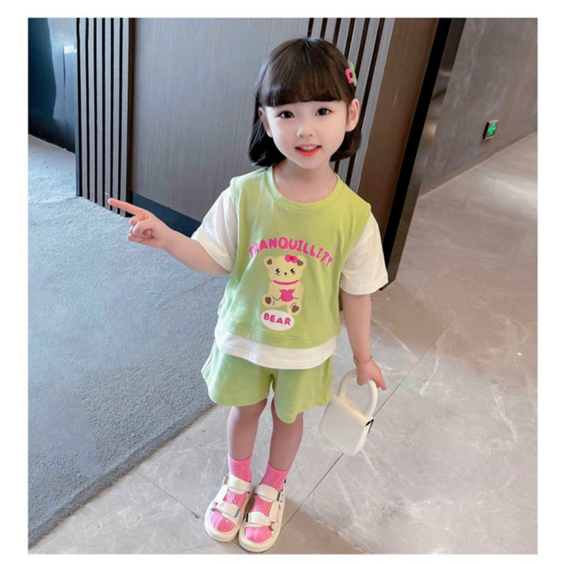 Bộ cotton tàu cho bé gái in hình xinh xắn phối màu năng động size 8-18kg