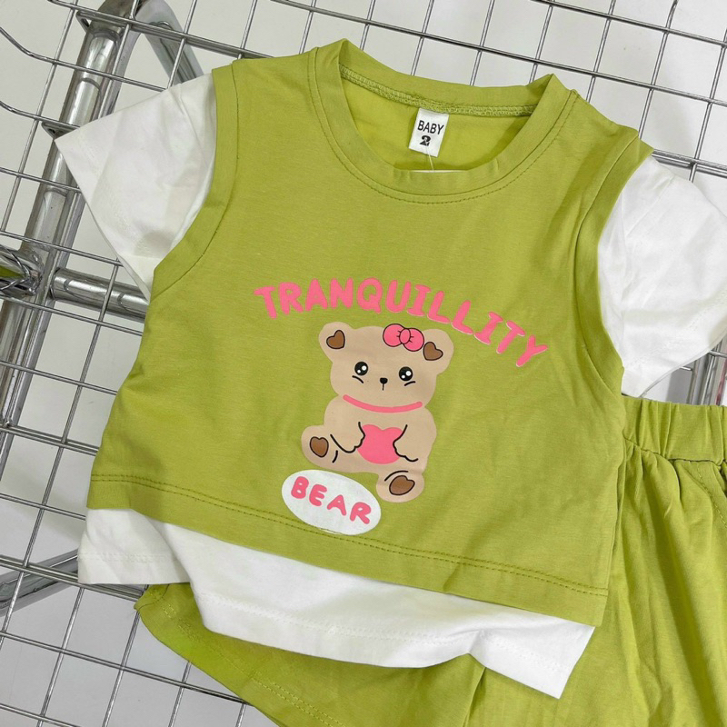 Bộ cotton tàu cho bé gái in hình xinh xắn phối màu năng động size 8-18kg
