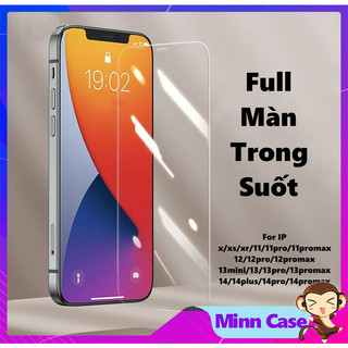 Kính cường lực ip không viền full màn trong suốt cho 15 14 13 11 Pro MAX 14 Plus 12 Pro mini x xs xr MinnCase