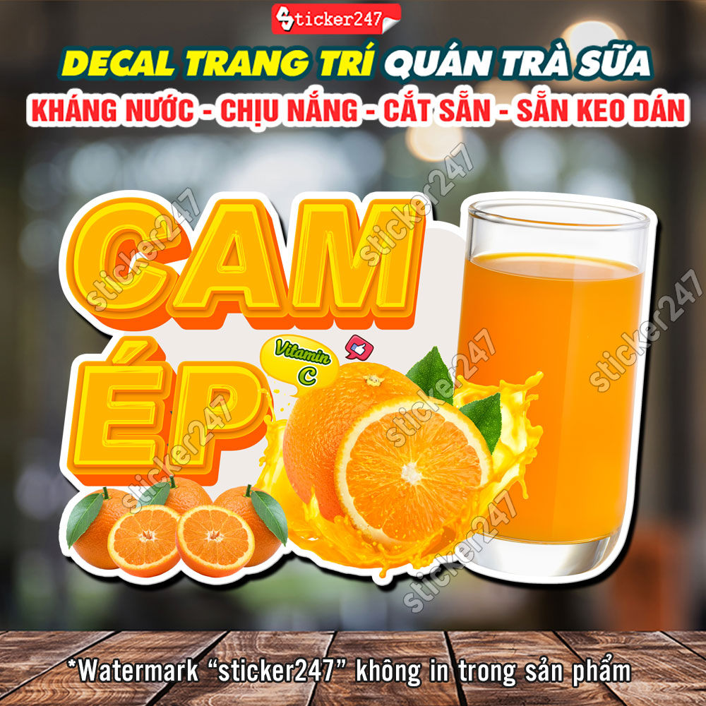 Decal Cam Ép Trang Trí Quán - Hình Dán Cam Vắt Decor Trang Trí Quán Trà Sữa, Cà Phê - Decal Dán Tường Chống Nước