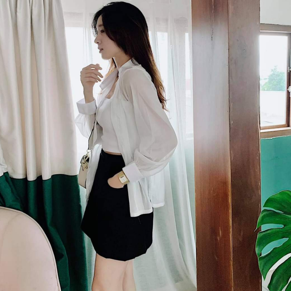 Áo sơ mi voan mỏng tay phồng, Sơ Mi Kiểu Tay Dài Hàn Quốc