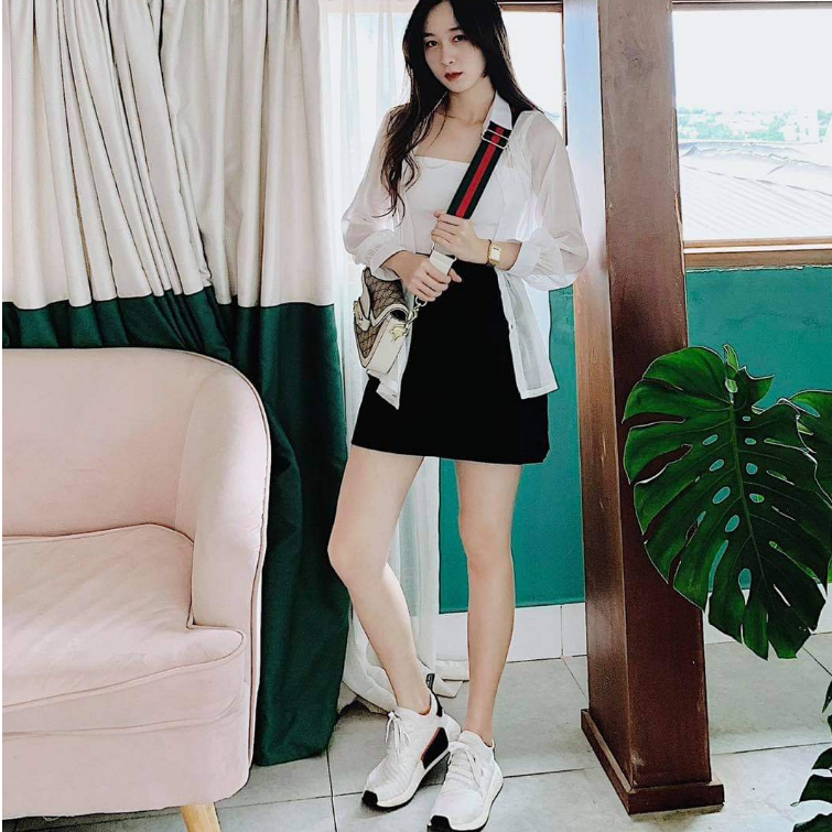 Áo sơ mi voan mỏng tay phồng, Sơ Mi Kiểu Tay Dài Hàn Quốc