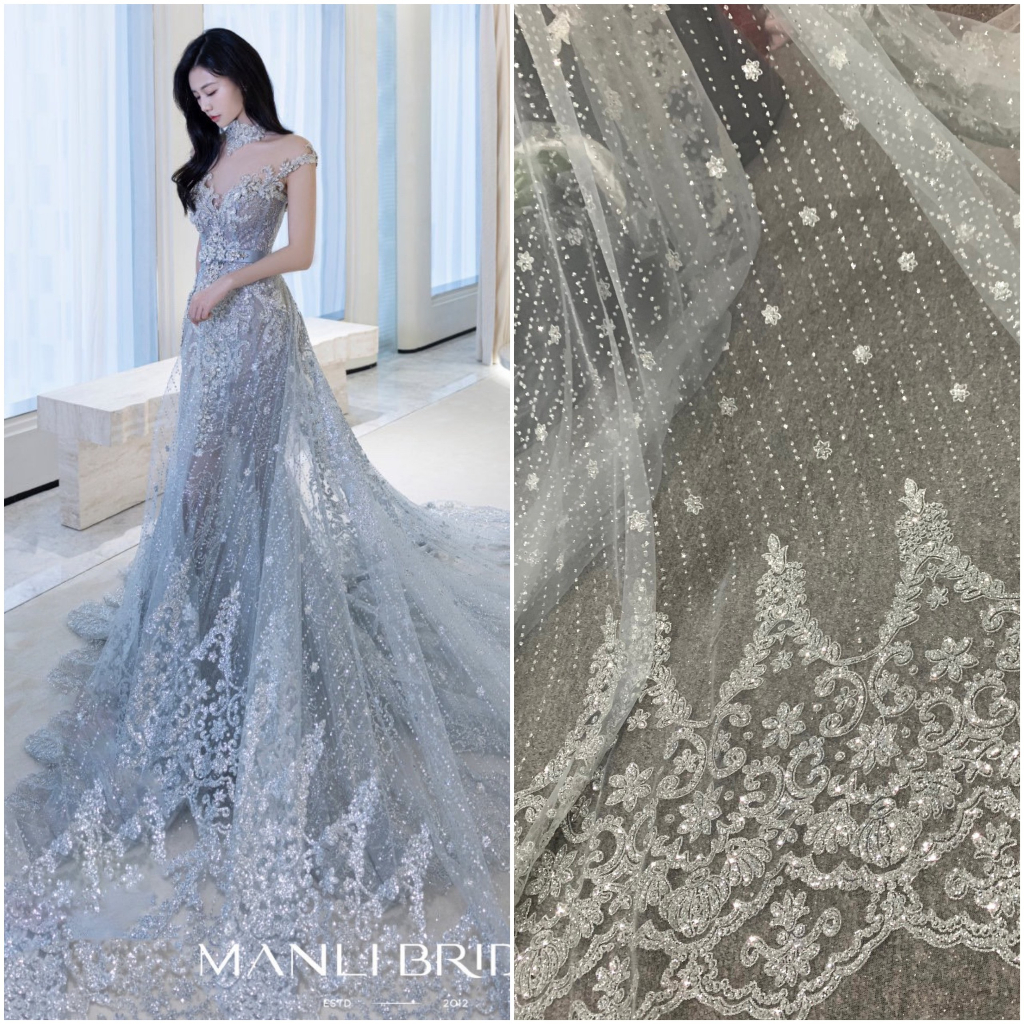 Vải ren lưới kim tuyến 530