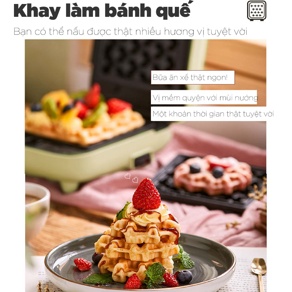 Máy Kẹp Nướng Bánh Mì - Mỳ Làm Bánh Waffle Sandwich Đa Năng Bear DBC C06M1, 600W, 3 phút cho bữa ăn sáng, BH 18 tháng