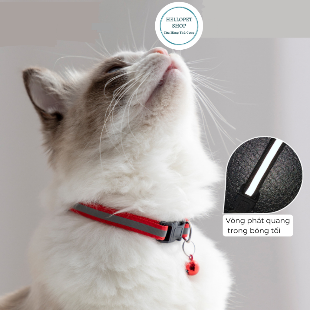 Vòng cổ cho chó mèo phản quang HELLOPET cao cấp, Vòng cổ lục lạc phản quang cho thú cưng nhiều màu sắc h55