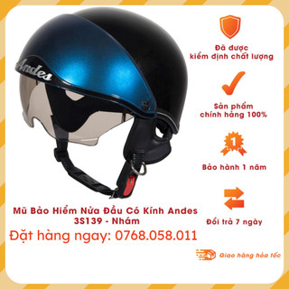Mũ bảo hiểm nửa đầu andes 139 kính âm nhám chính hãng - bảo hành 12 tháng