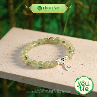 Tinh lâm vòng tay phong thủy đá prehnite 8,5 li - charm lu thống lá tre