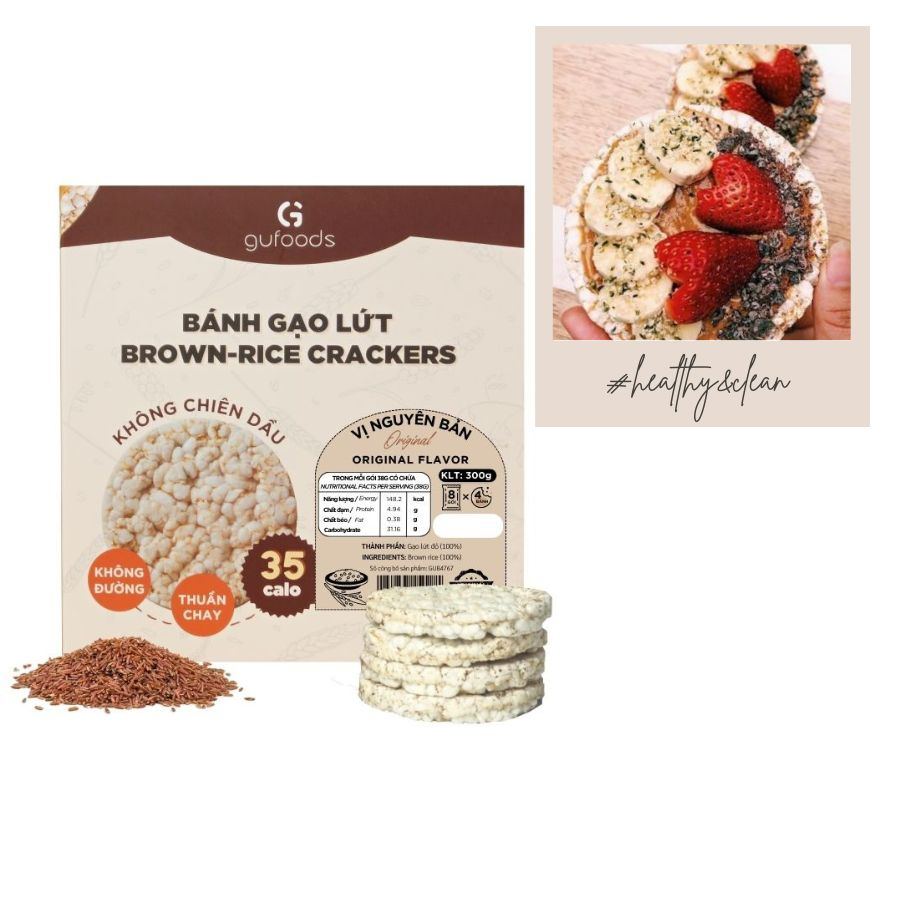 Bánh gạo lứt ăn kiêng GUfoods (Hộp 300g/170g) - Phù hợp Eat clean, Thực dưỡng, Tập Gym, Kiểm soát cân nặng