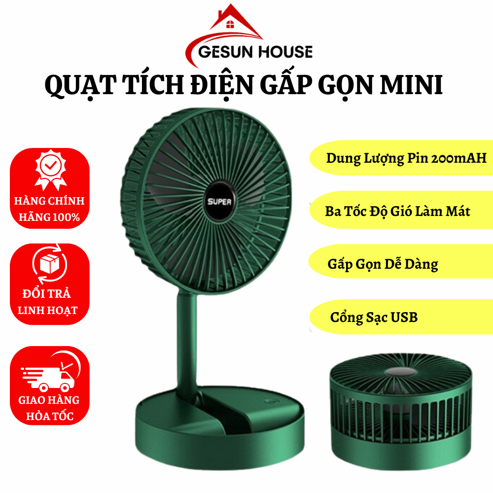 Quạt Tích Điện Cầm Tay Mini Để Bàn Gấp Tròn Siêu Gọn 3 Chế Độ Gió Siêu Mạnh Pin Chạy 6 - 8 Giờ Mẫu Mới 2022 Chất