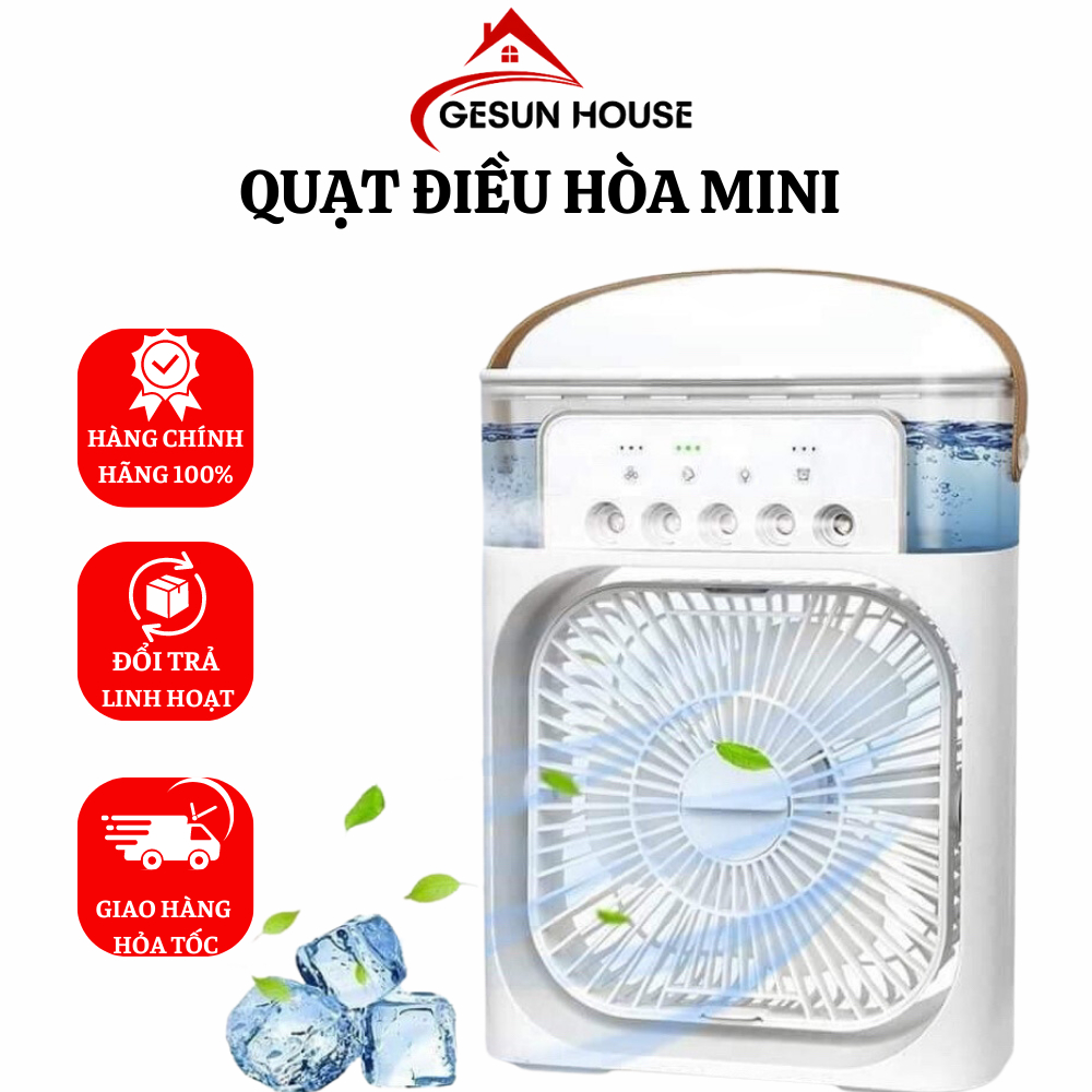 Quạt Điều Hòa Hơi Nước Mini 600ml Để Bàn 3 Chế Độ Phun Sương Tích Hợp Led, Chế Độ Hẹn Giờ Sử Dụng Cổng Sạc USB Tiện Dụng