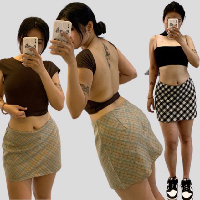 Chân váy caro lưng thấp Unnie váy chữ a y2k họa tiết kẻ sọc caro mini skirt có lót quần ( Hỏa tốc) | BigBuy360 - bigbuy360.vn