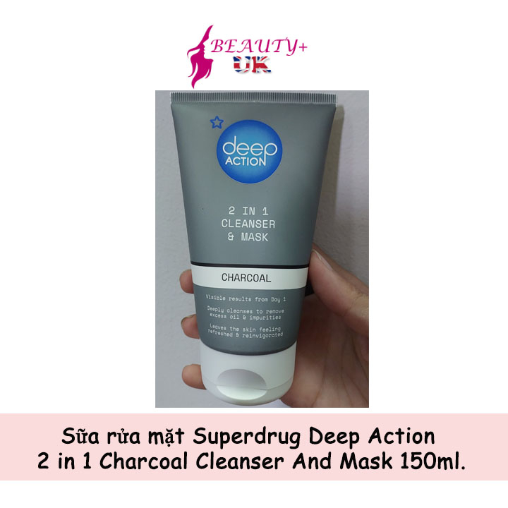 Sữa rửa mặt Superdrug Deep Action 2 in 1 Charcoal Cleanser And Mask 150ml