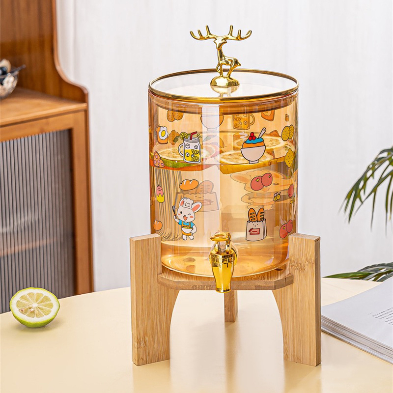 Bình nước thuỷ tinh cao cấp chịu nhiệt hoạ tiết dễ thương, có kệ 2,5 lít và 3,5 lít