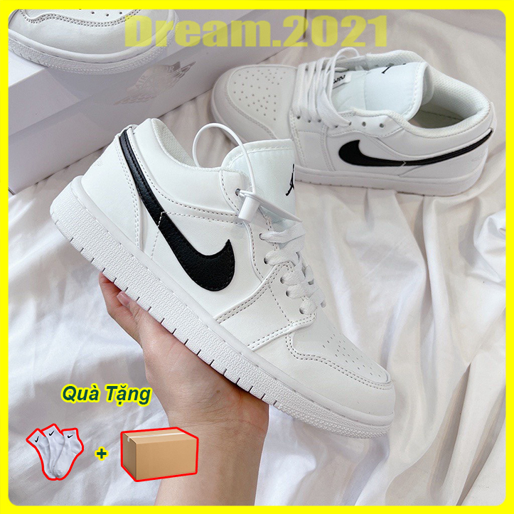 Giày Nike_Jordan 1 Low White Black Bản Cao Cấp, Giày Jordan cổ thấp trắng vệt đen nam nữ basic size 36-43