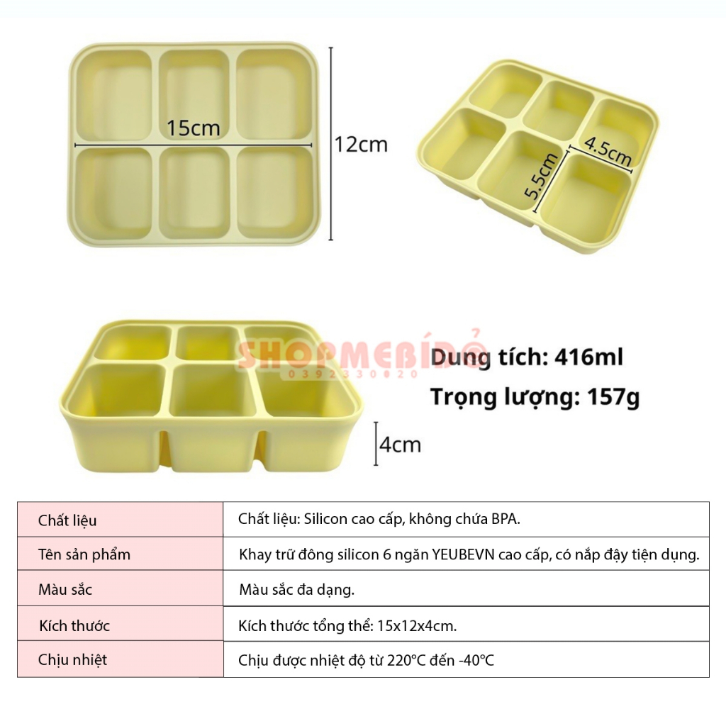 Khay Trữ Đông Silicon Cao Cấp Có Nắp Đậy Tiện Dụng, Đựng Nước Dashi Rau Củ, Đồ Ăn Dặm Cho Bé ATD22