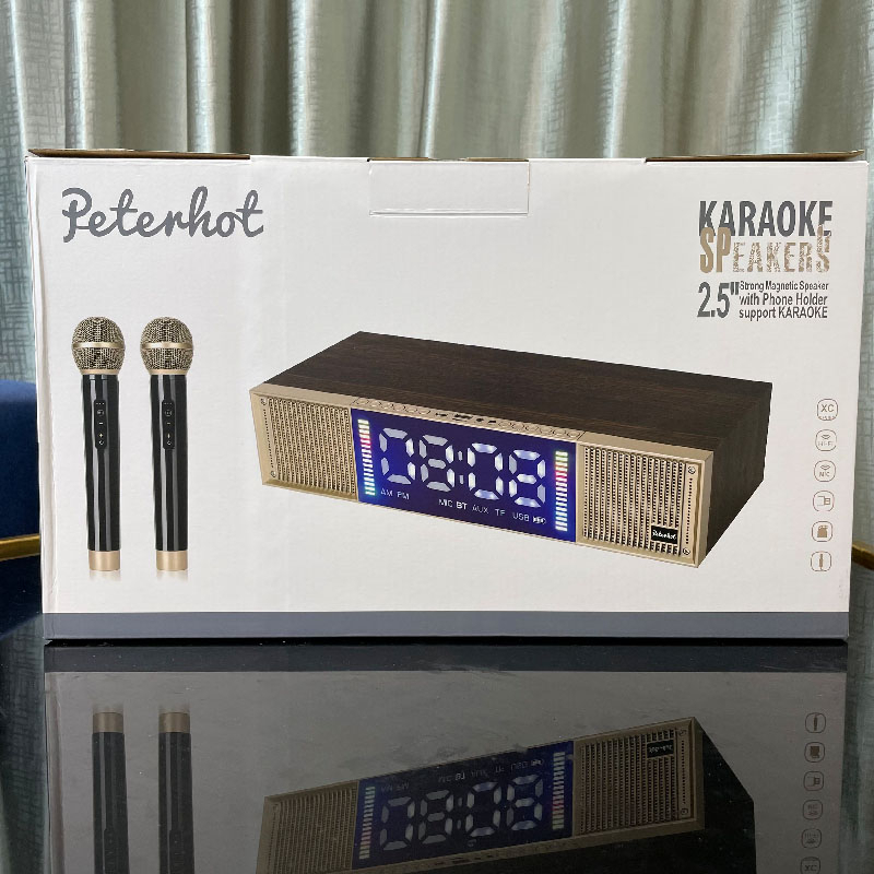 Loa Bluetooth Peterhot A133, Loa Karaoke Kèm 2 Mic Không Dây, Màn hình LCD hiện thị, đèn LED theo nhạc - BH 12 tháng