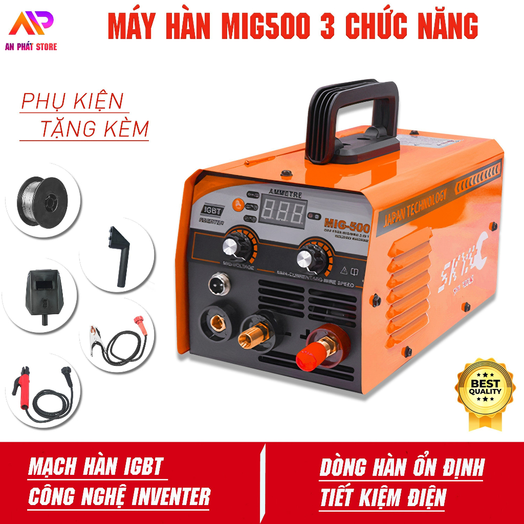 Máy hàn mini không dùng khí MIG500 chính hãng, Máy hàn MIG 2 chức năng hàn que hàn MIG không khí nhỏ gọn dễ di chuyển