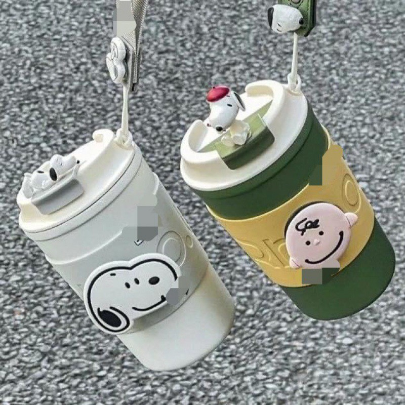 Cốc Giữ Nhiệt Hình Cún Snoopy, Bình Giữ Nhiệt Cute, Ly Giữ Nhiệt 8 Tiếng, Kèm Sticker Siêu Đáng Yêu
