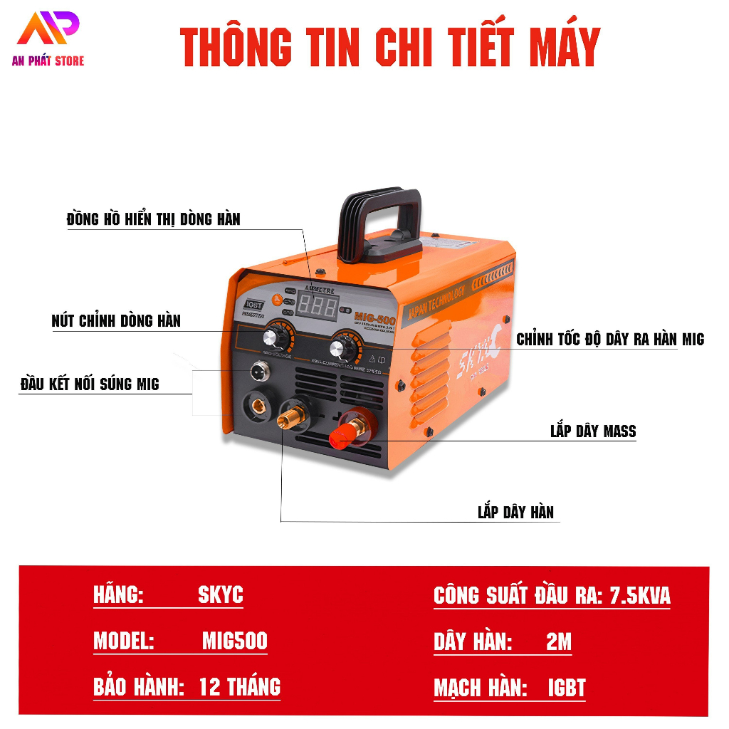 Máy hàn mini không dùng khí MIG500 chính hãng, Máy hàn MIG 2 chức năng hàn que hàn MIG không khí nhỏ gọn dễ di chuyển