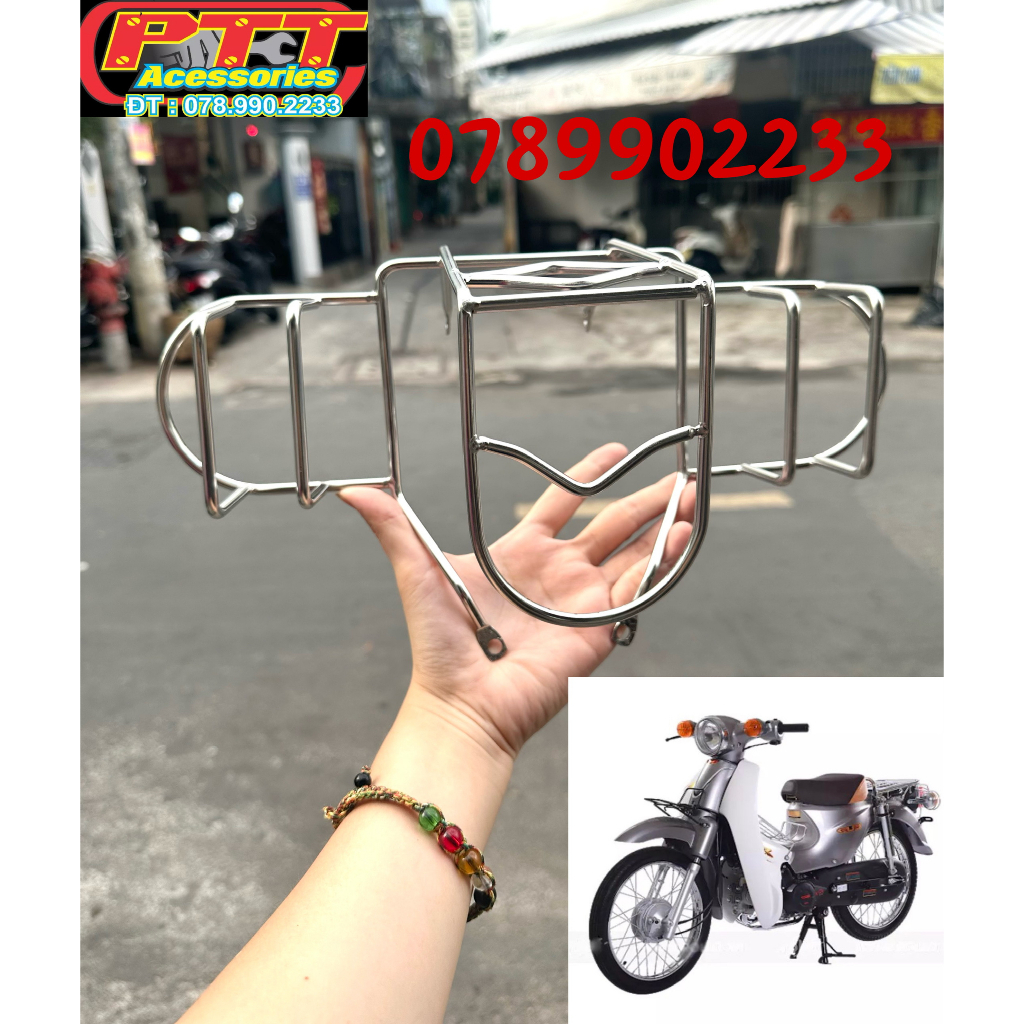 BẢO VỆ ĐÈN HẬU XE CUB MỚI  INOX