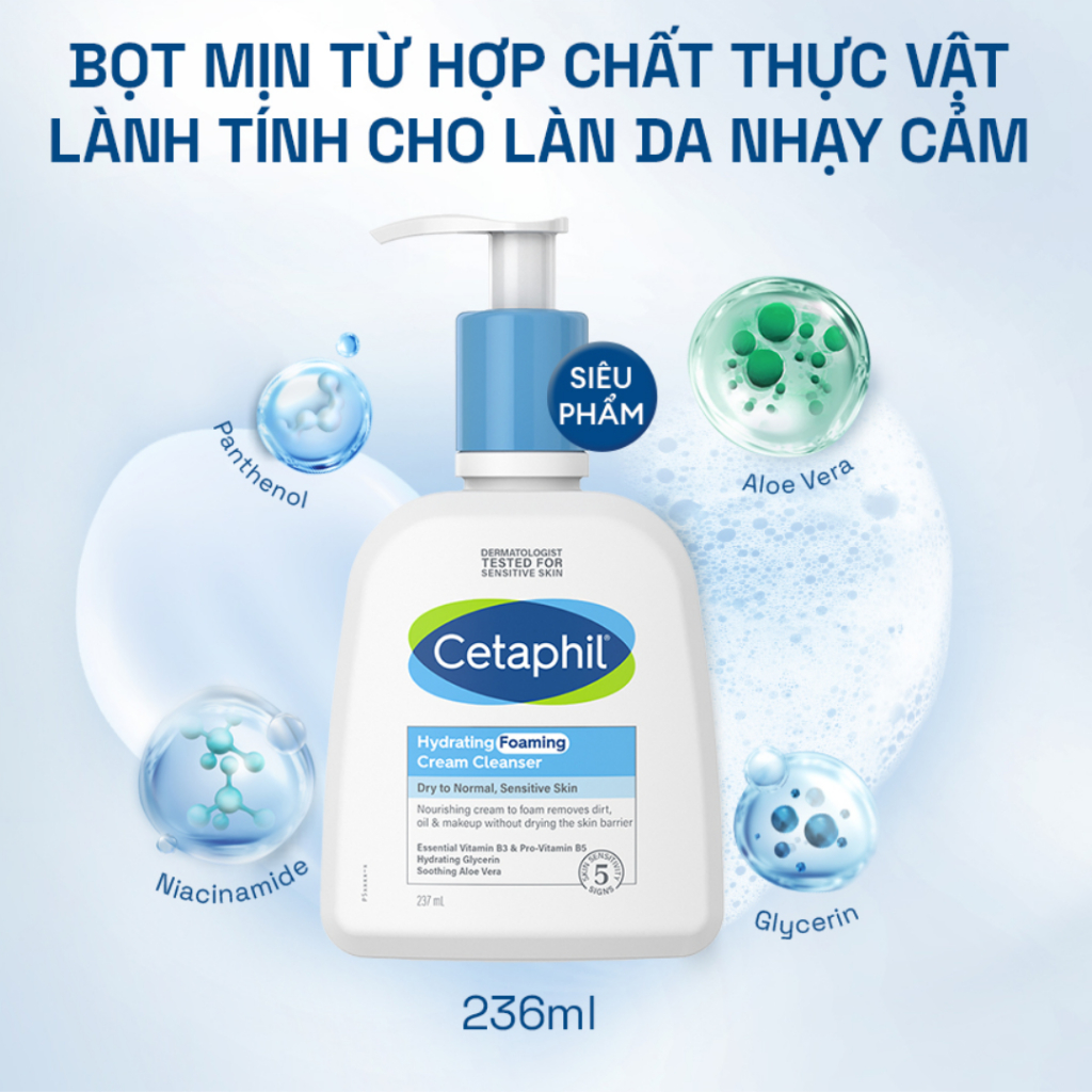 [MẪU MỚI] Sữa Rửa Mặt Tạo Bọt Cetaphil Hydrating Foaming Cream Cleanser Dịu Lành Cho Da Nhạy Cảm