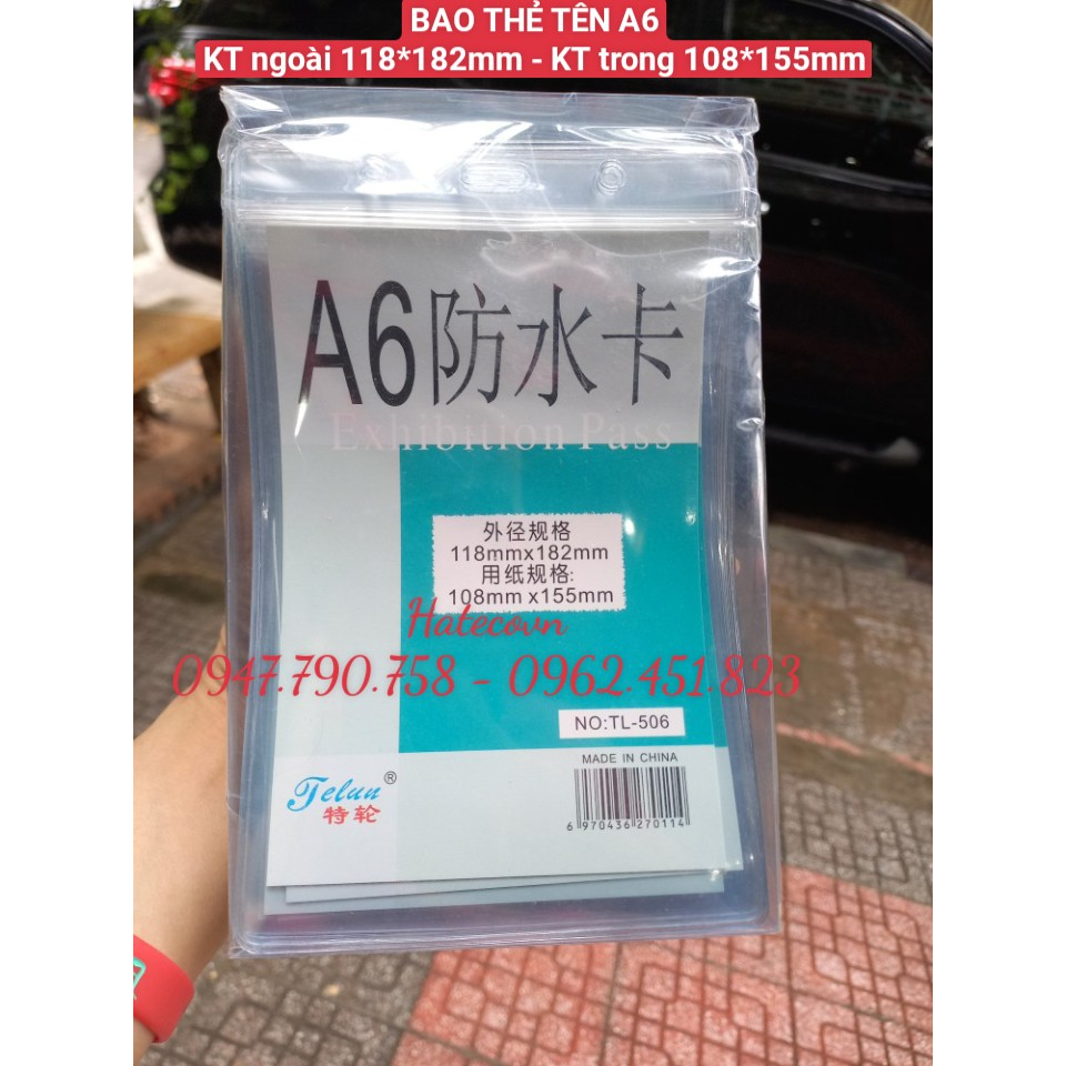 SỈ 100 BAO THẺ TÊN A6 TL506, DỌC, KT 118*182mm  - Thẻ đeo nhân viên, học sinh, nhà báo - Mặt thẻ nhựa Telun