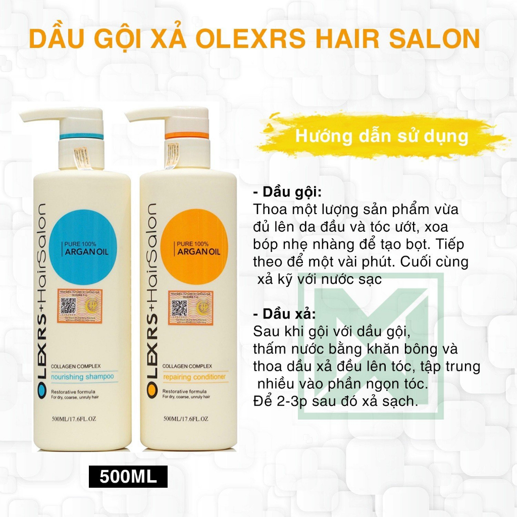 Combo dầu gội, kem ủ tóc Olexrs Argan Oil Hair Salon 500ML