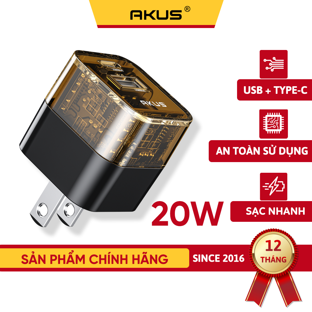 Củ sạc nhanh 20W mini 2 cổng sạc AKUS S140