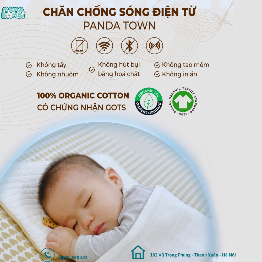 Chăn Chắn Sóng Điện Từ PANDATOWN Kích Thước 90x120cm Chắn Các Loại Sóng Wifi, Điện Thoại...An Toàn Cho Mẹ Bầu Trẻ Nhỏ