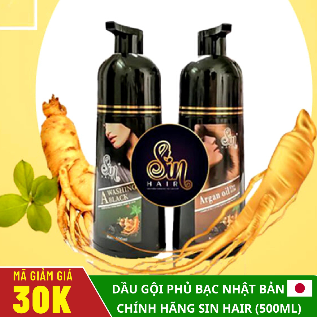 Dầu Gội Phủ Bạc SIN HAIR Nhật Bản 500ML - Thảo Dược Nhuộm Đen Tóc Nâu Tóc Nhân Sâm Nhật Bản