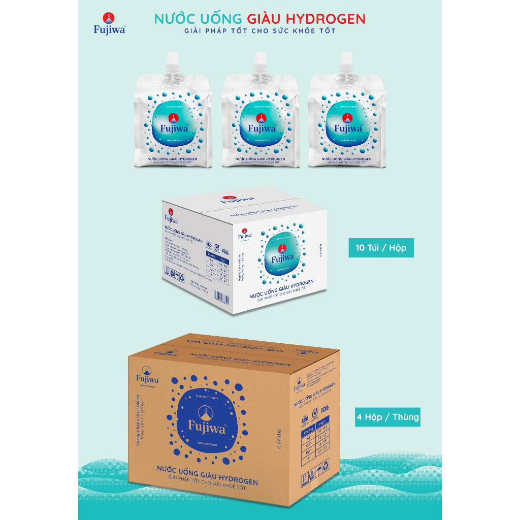 Nước uống giàu Hyrogen Fujiwa tính kiềm tự nhiên, hỗ trợ tiêu hoá- Dạng túi 300ml