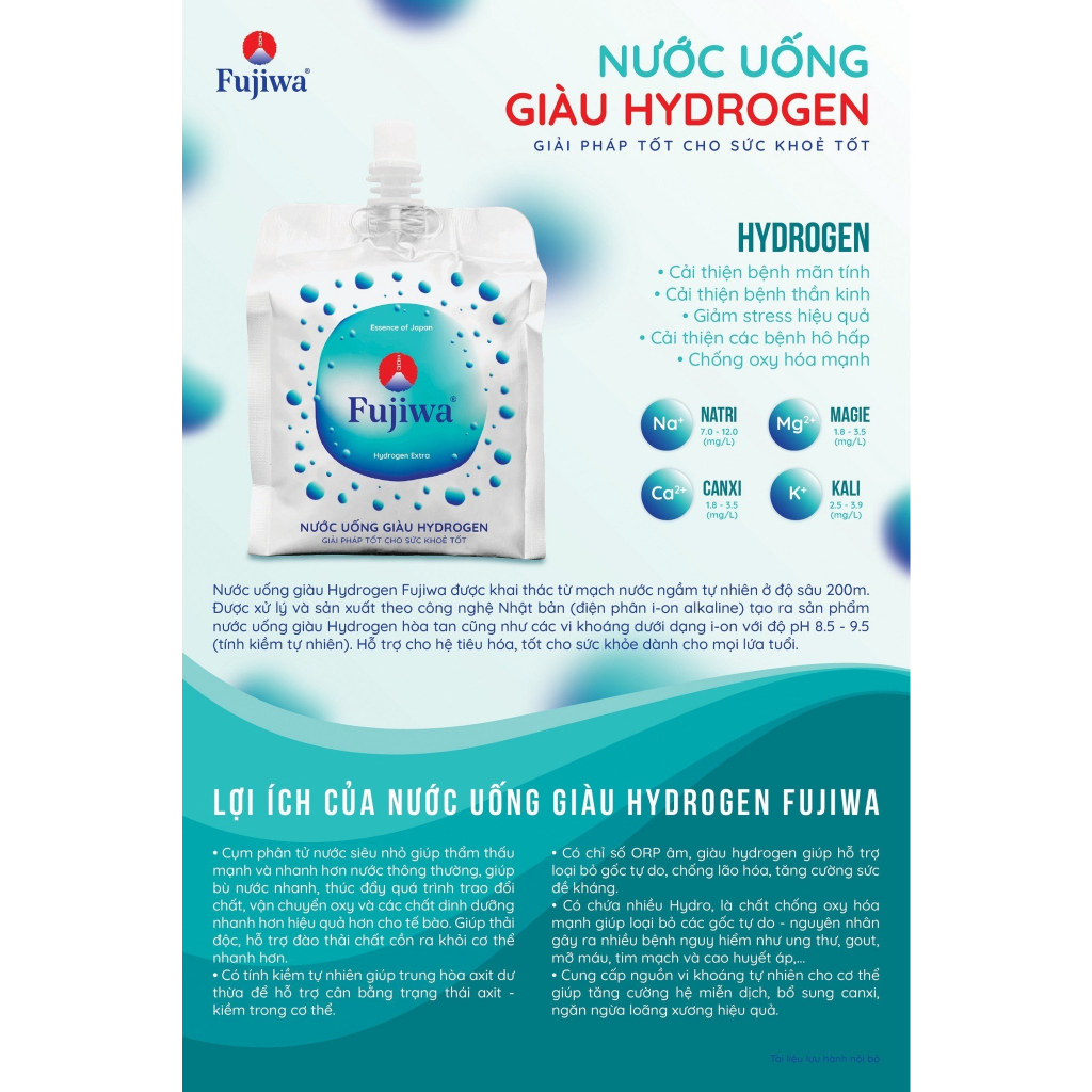 Nước uống giàu Hyrogen Fujiwa tính kiềm tự nhiên, hỗ trợ tiêu hoá- Dạng túi 300ml