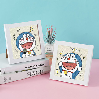 Đính đá tranh , tranh đính đá, đính tranh đá , tranh doraemon có khung nhựa 15x15cm