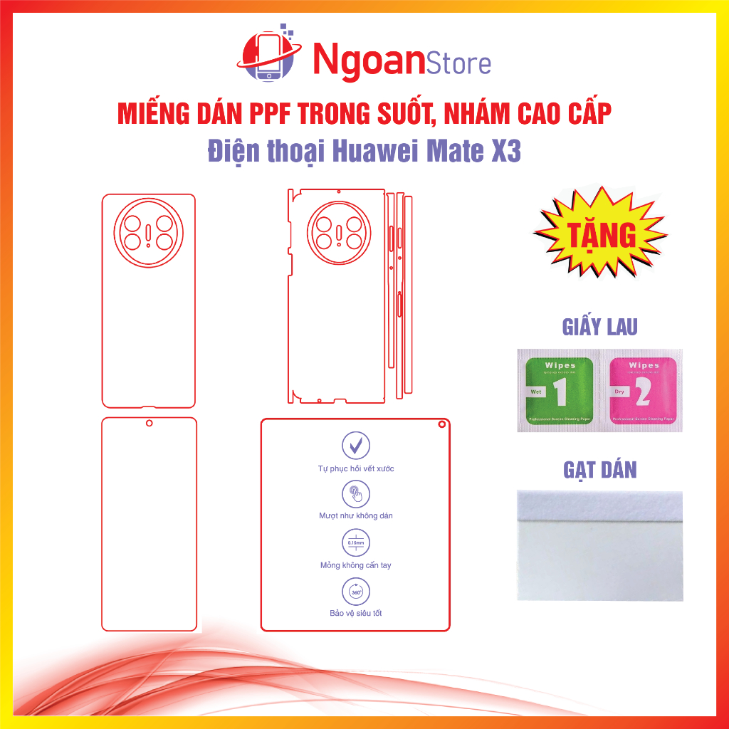 Miếng dán PPF cho Điện thoại Huawei Mate X3 chống vân tay tự phục hồi vết xước - Ngoan Store