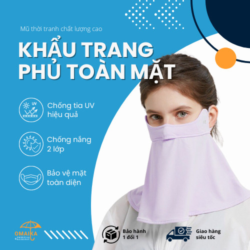 Khẩu Trang Dài Omaika Tránh Nắng Che Gò Má Và Cổ Chống Tia UV Bảo Vệ Da Mặt Toàn Diện