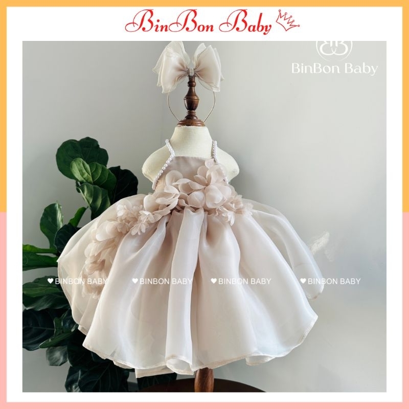 Váy công chúa cho bé BINNBON BABY,Váy yếm hoa viền ngực cho bé