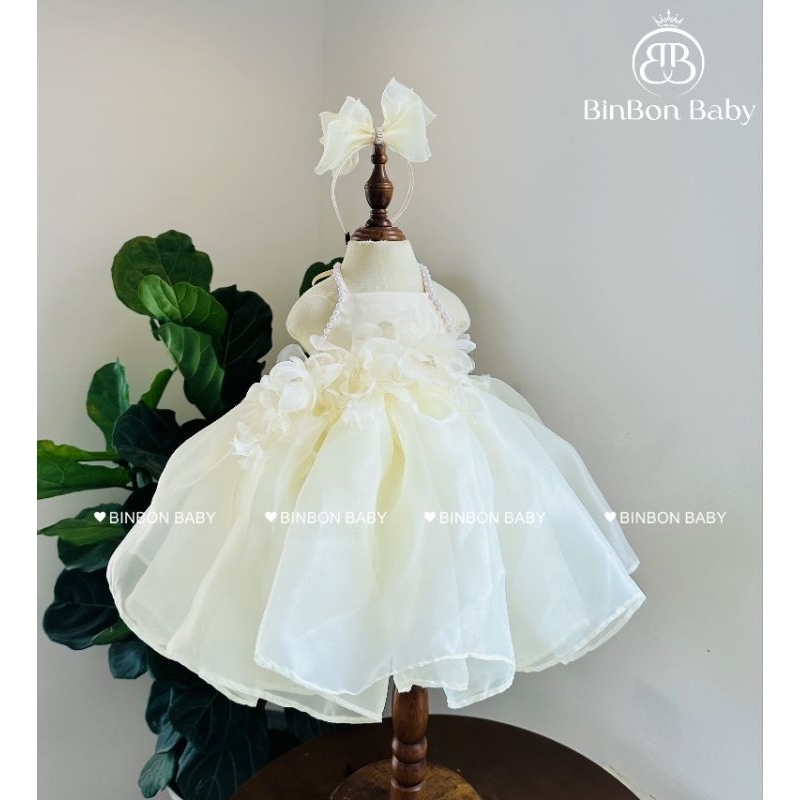 Váy công chúa cho bé BINNBON BABY,Váy yếm hoa viền ngực cho bé