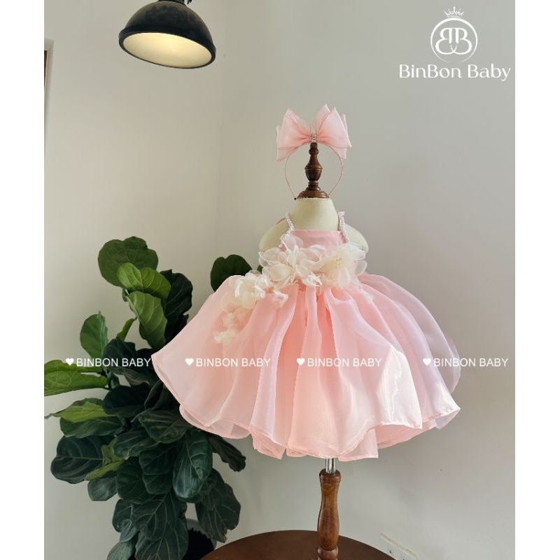 Váy công chúa cho bé BINNBON BABY,Váy yếm hoa viền ngực cho bé