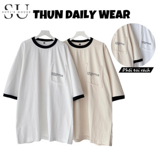 [ẢNH THẬT] Áo Thun Phối Túi Rách DAILY WEAR Viền Đen Nhiều Màu Form Rộng Unisex Nam Nữ - Sutis House